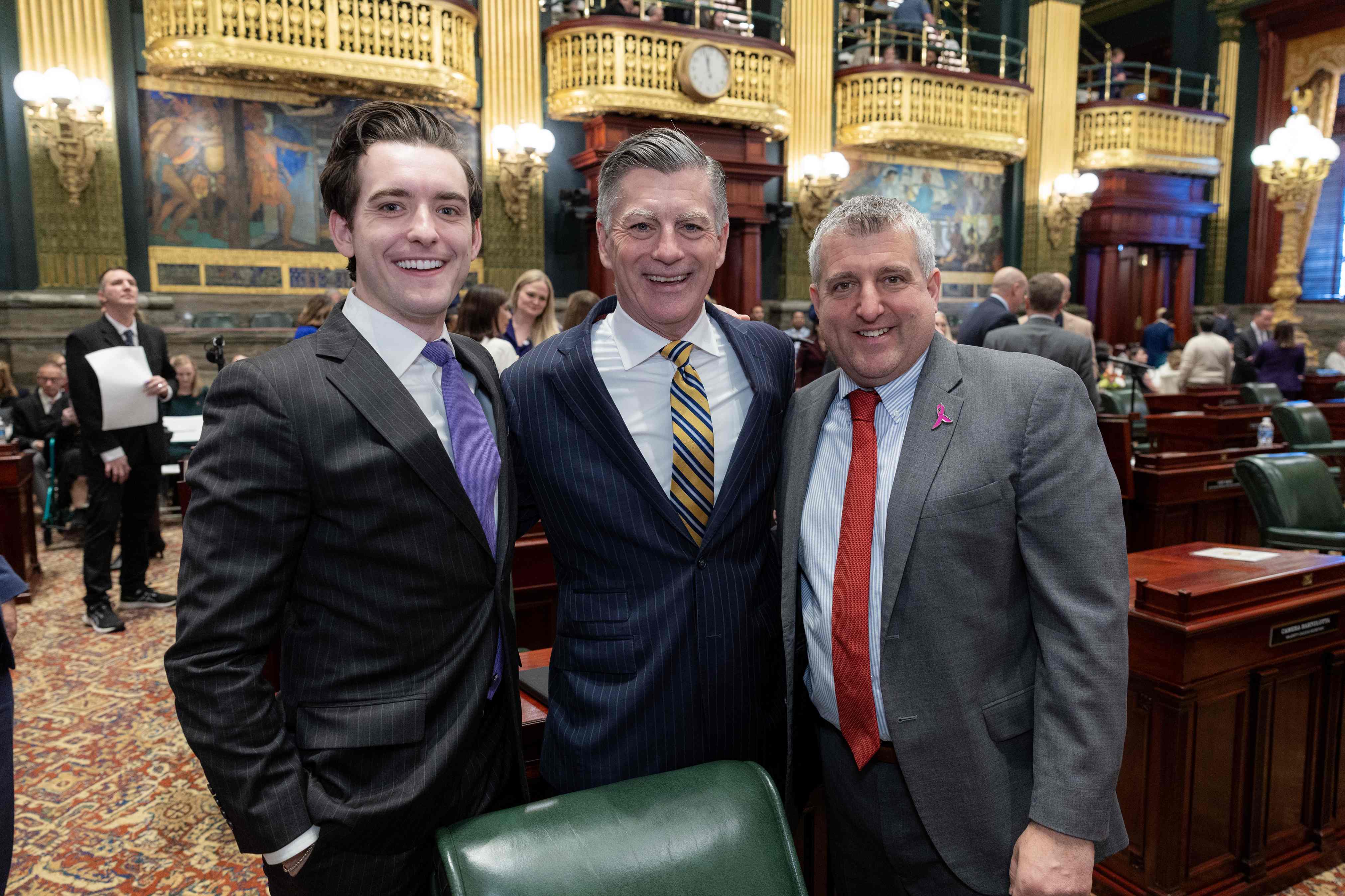 Senator Joe Picozzi with two Senate colleagues on the floor of the Pennsylvania Senate chamber